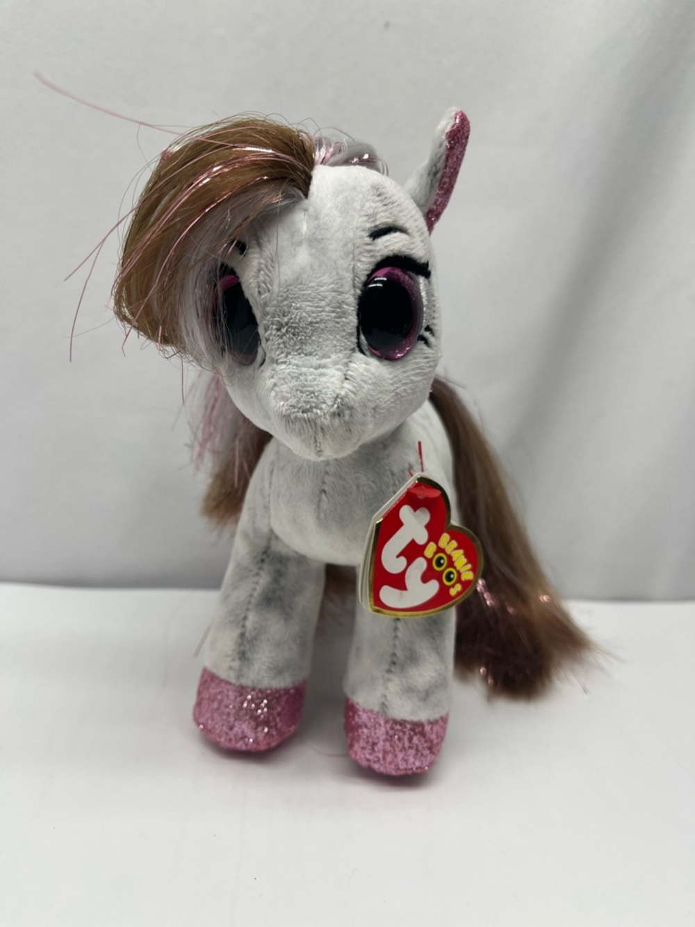 Ty Plush Sparkle Gray Pony with Pink Accents